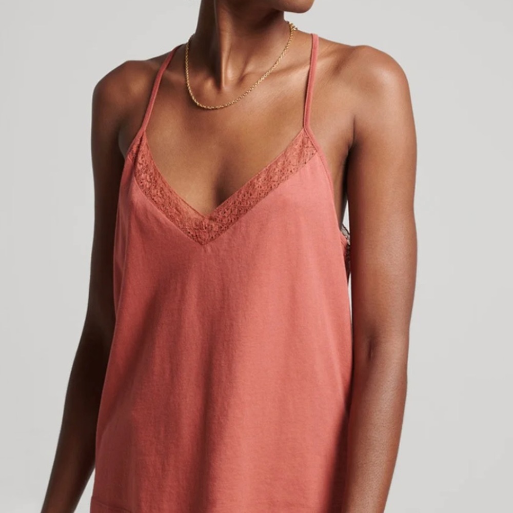 Lace-Trim Racerback Tank Top - Rust - Picture 2 of 7